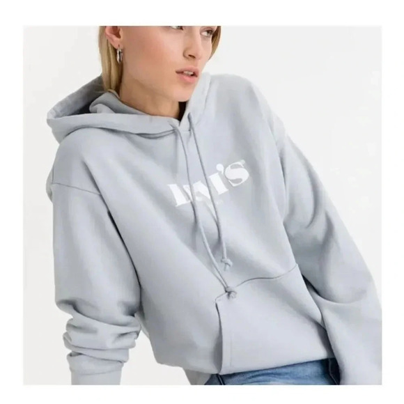 NWOT Levi’s Retro Standard Graphic Logo Spell Out Hoodie S Subtle Gray Pullover - Picture 1 of 11